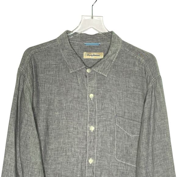 Tommy Bahama XXL Mens Shirt Gray Linen Light Textured Breathable Resort - Picture 4 of 9
